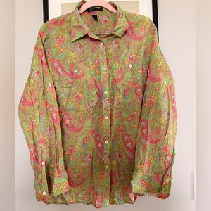 Ralph Lauren Lime Green Paisley Button-Down Shirt with Pink & Orange Accents